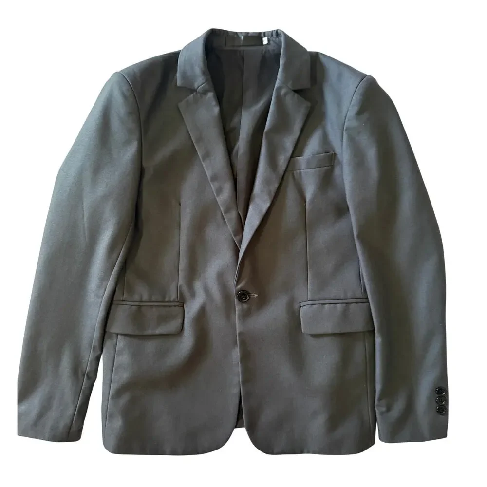 Boys’ Charcoal 2-Piece Suit Set (Blazer + Pants) – Polyester/Rayon – Size 12-14Y